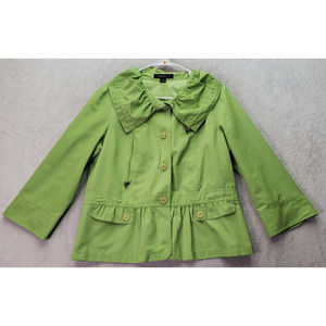 TRIbella‎ Jacket Womens Size 10 Green Polyester Drawstring Collared Button Front